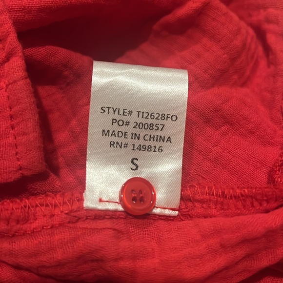 Fore Red Cotton Gauze Button Down Swim Coverup Shirt New - Picture 7 of 9